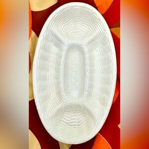 Vintage White Fapor Oval Ceramic Wicker Platter 16 1/2 by 10”